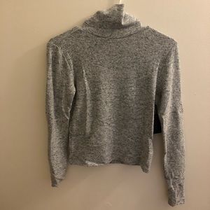 Faux-fleece heathered grey turtleneck sweater